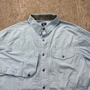 Kuhl Shirt Men M Blue Long Sleeve Button Up Pockets Nylon Hiking Fishing Vented